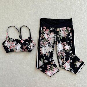 Running Bare Australia Floral Activewear 2 Piece Sports Bra and Leggings Set